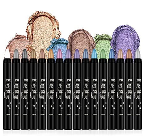 Joyeee 16 Farben Lidschatten Stift Set, Perlglanz Lidschatten-Stick Glänzende Lidschatten Bleistift mit Cremiger Textur Für Einfaches Auftragen, Glitzer Schimmer Eyeshadow Pen Für Frauen und Mädchen