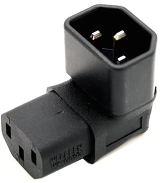 xiwai IEC Male C14 to IEC Female 90 Degree Up Direction Right Angled C13 Power Extension Adapter AC Convertor Black