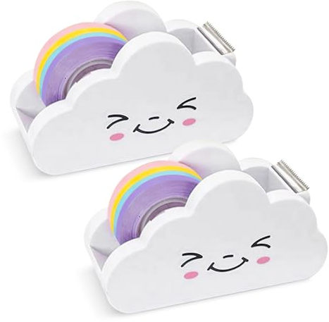 2 Stück Klebebandabroller, Wolke Klebestreifen Abroller, Tischabroller, Tape Dispenser, Klebebandspender Mit 2 Rolle Regenbogenband, für Büro und Zuhause