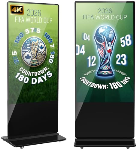 YCKJNB Totem Pubblicitario Digital 65, Segnaletica Digitale 4K con 4 Ruote, Display LCD Professionale 24/7 per Negozi, Centri Commerciali e Ristoranti, USB/WiFi/HDMI, Nero, Non-Touch