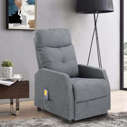 LEADZM Fernsehsessel Elektrisch Massagesessel Heizung Relaxsessel, manuell verstellbare Rückenlehnenneigung, TV Sessel Ruhesessel mit Liegefunktion Ruhesessel Stoff (Hellgrau)