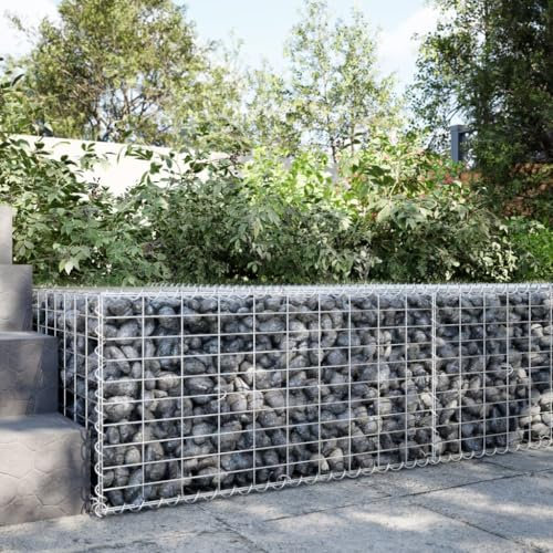 Brokky Gabion Basket with Cover 100x100x50 cm Galvanised Iron-Gabion Wall Mesh Wire Stone Basket Galvanised Iron Stone Basket Outdoor Spiral Planter Retaining Wall