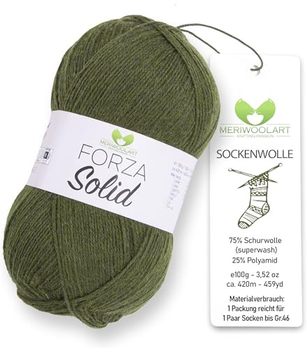 MeriWoolArt® Sockgarn 4-trådigt – 100g Merinoullgarn för stickning & virkning, 75% ny ull (superwash), 25% polyamid, 420m – Perfekt för herr- & damsockor, tröjor & koftor