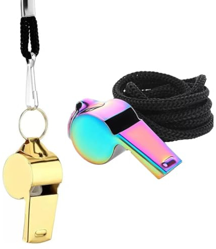 TSUOUKL 2 silbatos de acero inoxidable con cordón, silbato deportivo colorido para entrenadores, profesores, árbitros, oficiales, escuelas abiertas