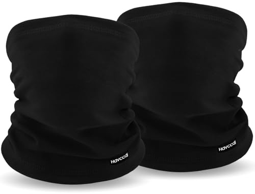 Havccdi Kids Winter Neck Warmer, 2pcs Fleece Neck Gaiter Ski Mask for Boys Girls Windproof Face Cover Scarf for Cold Weather (Black+Black)