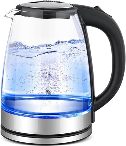 Latham & Hall 2L Electric Glass Kettle – Fast Boil 1800W, Blue LED, Stainless Steel, 360° Cordless, Auto Shut-Off, Water Level Indicator – 2 Litre Capacity, BPA-Free