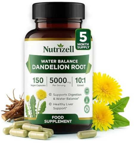 Water Retention Tablets – Dandelion Root Capsules 5000mg – 150 Capsules - 5 Month Supply – High Strength Vegan Supplement for Bloating & Fluid Balance