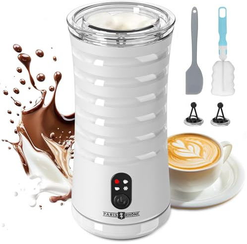 PARIS RHÔNE Montalatte elettrico, montalatte 4 in 1, adatto per schiuma di latte calda e fredda, latte caldo, 240 ml, a induzione, bianco