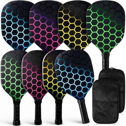 JolliLudo 8 Pcs Paddleball Paddles Set Wood Paddleball Rackets Lightweight Dink Ball Racquet with Ergonomic Grip and 2 Carry Bags for Players of All Levels Men Women(Honeycomb)