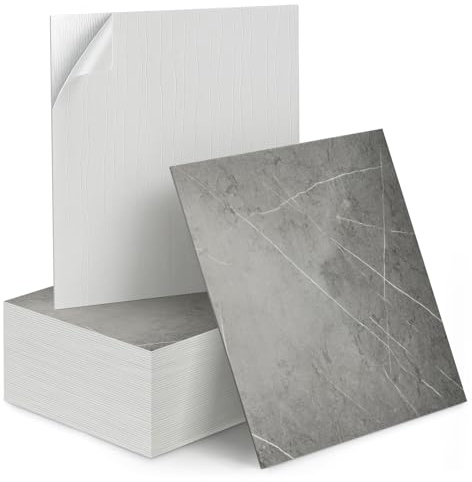 M.J COMFY-LIFE 50PCS Marble Self-Adhesive Wall Tiles 30x30cm – Peel and Stick Wall Panels for Kitchen, Bathroom, Bedroom and Living Room Wall Decor (Grey)