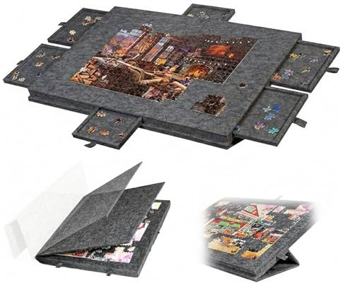 Planche de Puzzle Inclinable 2 en 1,Support Inclinable à,6 Tiroirs de Tri,Plateau en Feutre Léger,Ultra-Léger 1700g, pour Puzzles Jusqu‘à 1000 Pièces (A)