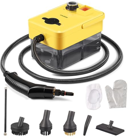 Reemix Handheld Steam Cleaner, 2500W High Pressure Portable Power Steamer | Heats up in 30s. Equipped with versatile brush attachments for deep grout, upholstery, and car seat care.