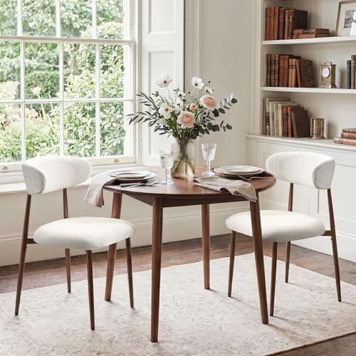Ckaff Lot de 2 Chaises de Salle à Manger, Chaises de Cuisine en Lin, Fauteuil Salon Rembourrée avec Cadre en Métal en Noyer pour Salle à Manger Salon Cuisine Terrasse, Beige