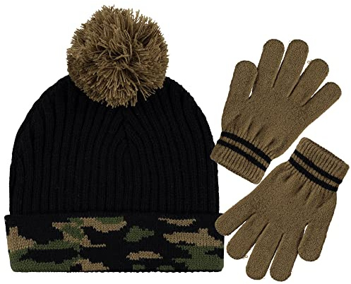 Polar Wear Boys Animal Glove Sets 1 Ply Knit w / Fleece Lining Hat, Black (1739), One Size