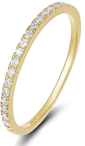 EAMTI 2mm 925 Sterling Silver Rose Gold Wedding Band Cubic Zirconia Half Eternity Stackable Engagement Ring Size 3.5