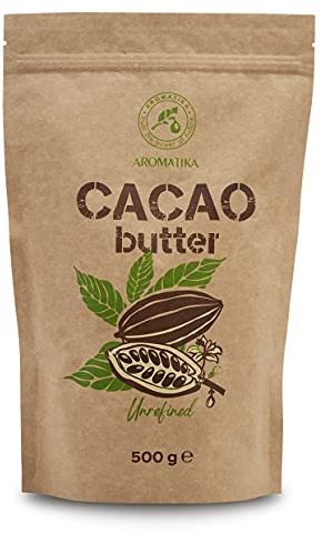 Burro di Cacao - 500g - Spremuto a Freddo - non Raffinato - Theobroma Cacao - per Uso Alimentare in Ricette Dolci, per Creme Fatte in Casa Corpo, Viso e Labbra