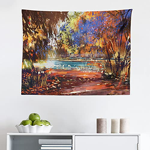 Ambesonne Fantasy Tapestry, Refreshing Nature Painting Serene Pond Illusionary Perspective Swamp Environmental, Fabric Wall Hanging Decor for Bedroom Living Room Dorm, 28 X 23, Multicolor