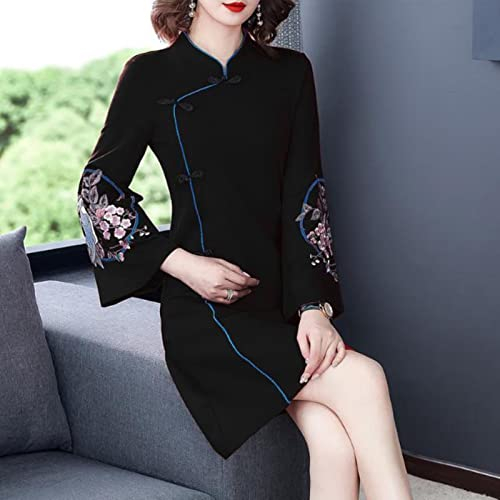 JIMINISO Nouvel an Chinois Traditionnel vêtements pour Femme Hiver épais Cheongsam Robe Grue Broderie Vintage Laine Femme Qipao Chemise