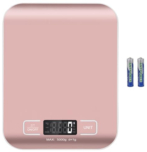 Selegere Digital Shipping Scale,Stainless Steel Panel, Accurate Portable Postal Scale for Packages, Small Business,Kitchen, Food, Handmade, Liquids, and Boutique (Rose Gold Battery(5kg/1g))
