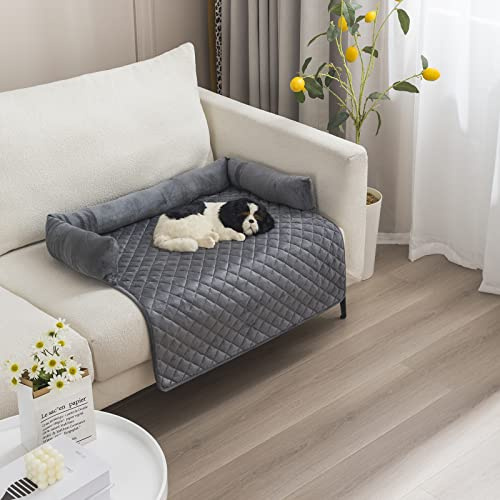 OKYUK Hundbäddar hundkudde – soffskydd, handgjord hundsäng, tvättbar, hundkudde, soffkudde, hundmatta fluffig hundsäng för stora, medelstora och små (mörkgrå, 90 x 90 cm)
