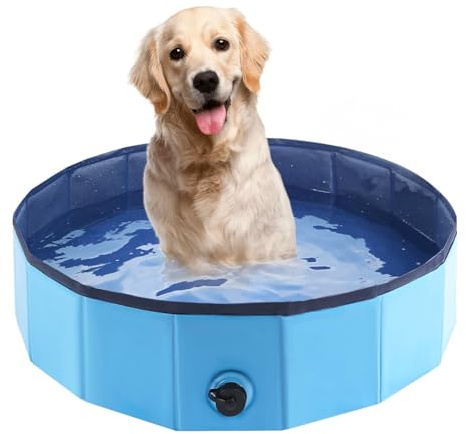 Avilia Hopfällbar hundpool Uppfriskande och halkfri – 120 x 30 cm | Reptålig PVC med avloppsplugg | Perfekt för sommar och husdjur
