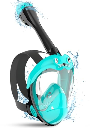 BGIUSQF Karikatur Schnorchelmaske, Schnorchelmaske Kinder Völlig Trockene Atmung Tauchermaske, Panorama, HD, Antibeschlag, für 6-12 Jahre, Schwarz + grün