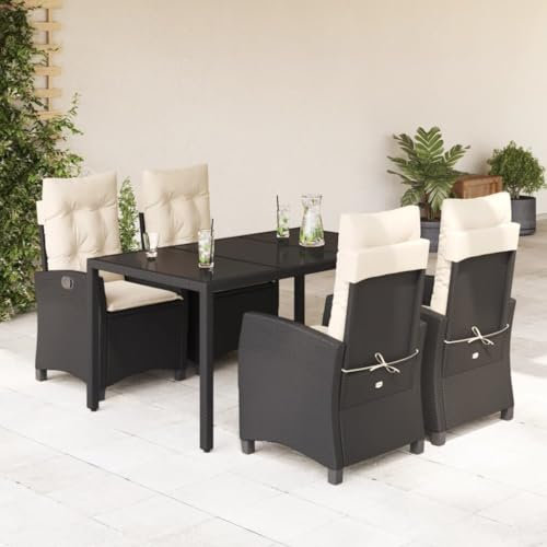 Keyroto Rattan trädgårdsmöbler set med 4 trädgårdsstolar hög rygg justerbar trädgård matsal grupp 4 personer sittgrupp utomhus polyrattan sittgrupp sittgrupp terrassmöbler utomhus-svart-5 delar
