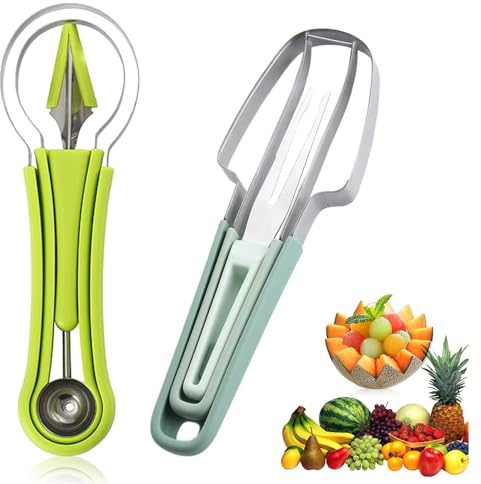 Wassermelonen Schneider, Obstschneider aus Edelstahl, Kugelausstecher Und Obstschnitzmesser für DIY-Obstsalate Sommer Fruchtschneidegabel