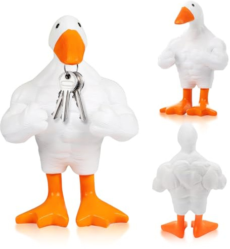 uinnossvc Estatua de pato musculoso – 1 estatua de pato de ganso muscular de resina, soporte magnético para llaves, divertidas esculturas de pato de ganso muscular para decoración del hogar, oficina,