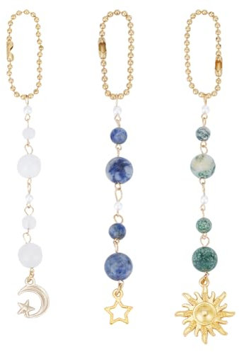 DELORIGIN 3 Stück Sonne Auto Hängeornament Edelstein Rückspiegel Perlen Anhänger Legierung Sonne Mond Sterne Charm Zubehör Deko Auto Autospiegel Anhänger Für Auto Fensterrahmen Balkon