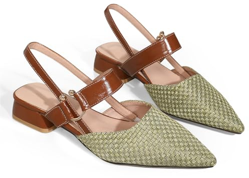 qibusleen Donna Punta Chiusa con Cinturino Incrociato Slingback Heels, Basso Chunky Block Heeled Sandals Pumps per Le Donne Casual Dress Metal Ring Woven On Shoes - 43.5