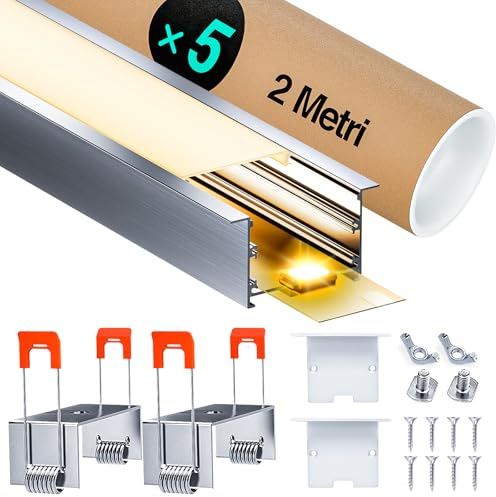 LASLUX LED aluminiumprofil 2 m (20 m) LED-gipsprofil LED-kakelprofil för som 20 mm eller dubbla LED-ränder/LED-lister/LED-profil, med mjölkvitt lock ändlock (SP43-U-5 x 2 m (10 m))