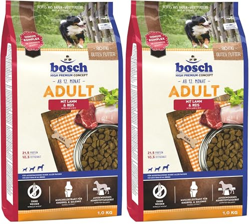 Bosch HPC Adult avec de l'agneau & Riz - Aliments secs pour Chiens Adultes de Toutes Races - 1 x 1 kg (Lot de 2)
