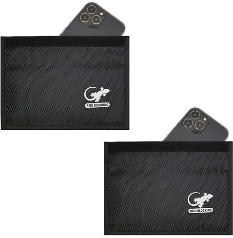 Faraday Bag Anti-Tracking GPS RFID Car Key Signal Blocker Wallet Shielding Pouch Protective Case for Cell Phone Car Key FOB, Data Privacy, Electronic Device Security (2 Pack - Pocket Black)
