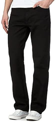 Mens Original 100% Cotton Jeans Plain Straight Leg Heavy Duty Denim Wash Boys Jean Classic Designer Stretch Fit Casual Work Wear Zip Fly Belt Loop Pants Pocket Trosuers Sizes 30-50(Black, 32/33)