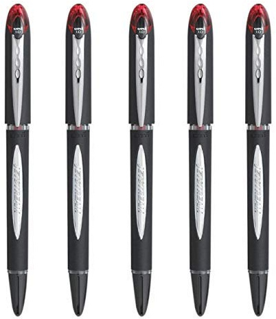 UNI- BALL JET STREAM SX-210 1.0 MM ROLLER BALL PENS IN 4 COLOURS (PACK OF 5) (RED)