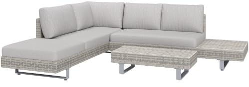 Outsunny 3 Pieces Rattan Garden Furniture Set Sofa Set 5-Seater Grey | Wicker, 3-Seater Sofa, Loveseat, Coffee Table, Side Table, Cushions, Outdoor Furniture Set