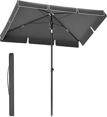 SONGMICS Parasoll 230 x 150 cm, solskydd UPF 50+, 30° lutning i 2 riktningar, höjdjusterbart, med bärväska, för trädgård och terrass, utan stativ, grå, GPU044G01