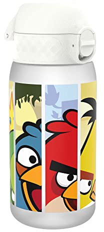ION8 Kinder Trinkflasche, 350ml, Auslaufsicher, Einhandöffnung, Sichere Verriegelung, Spülmaschinenfest, BPA-frei, Tragegriff, Klappdeckel, Leicht zu Reinigen, Klimaneutral, Angry Birds-Design