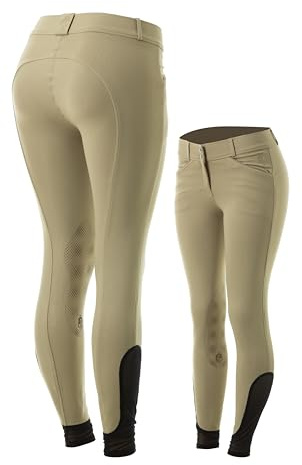 Equinavia Astrid Womens Silicone Knee Patch Breeches | Mid Rise Riding Pants with Phone Pockets - Tan/Tan - 24