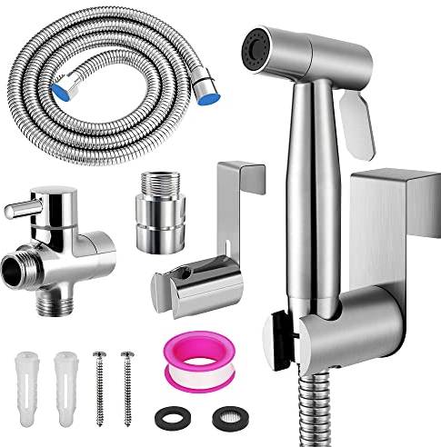 WEIDMAX Bidet-Handbrause, Hand Gehalten Bidet Sprayer Edelstahl Sprayer mit 49-Zoll-Schlauch und Halterung Halter, Includes T-adapter (G1/2''-3/8'')