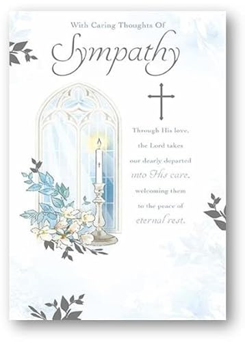 Paper Rose General Male/Female Sympathy Card - Religious Design of Church Window & Candle with Foil Details - Eco-Friendly & Recyclable
