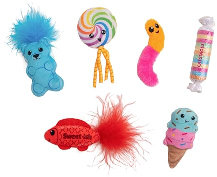 Catstages Kitty Sweet Treats, 6-Pack Catnip Plush Toys with Crinkle & Feathers, Multicolored