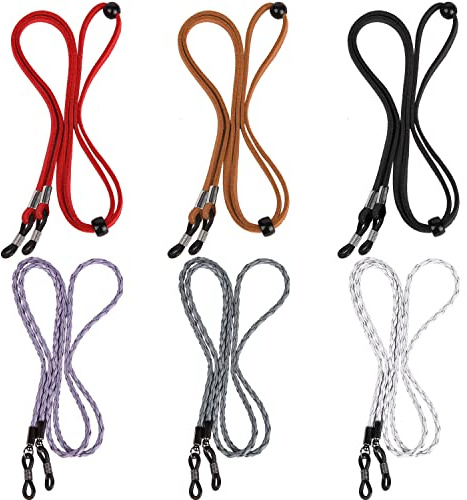QINGZHE 6Pcs Women Eyeglass Strap Chains Anti-slip Eye Glasses Holder Around Neck Chains Straps Adjustable Leather Lanyards Eyeglass Straps Sport Eye Glasses String Holder Strap for Men Kids