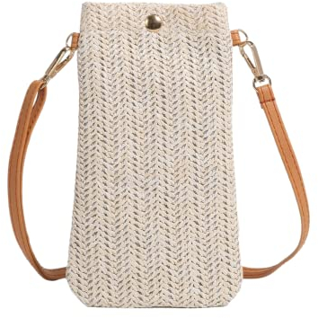 Siyecioa Handytasche Zum Umhängen Damen, Umhängetasche Damen Klein, Strohtaschen für Frauen Crossbody Strand Tasche, Fashion Handy Schultertasche mit Langem Gurt für Damen Mädchen (Weiß-3)