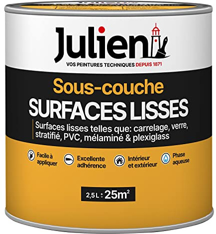 Julien Peinture Sous-Couche - surfaces Lisses Intérieur et Extérieur - pour Supports Lisses ou Difficiles - Blanc Mat 2,5L