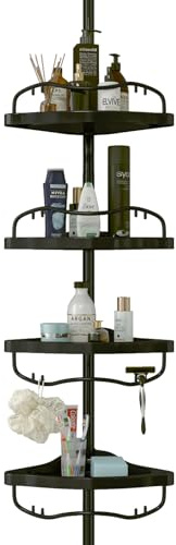 YeYeBest Shower Organizer Caddy, 39-125 Inch Home Decor Organization And Storage Bathroom Corner Plastic Shelves Rack Countertop Adjustable with Tension Metallic Poles White