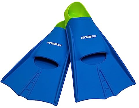Maru Training Fins – Blue/Lime UK 3/5 (EU 36/38) – Short Silicone Swimming Fins for Adults & Juniors – Swimming Flippers for Strength & Speed – Comfortable, Durable & Trusted by Coaches