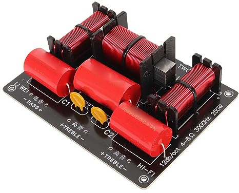 Ljudhögtalare Frekvensdelare, 250W Högtalare Frekvensdelare 3 Way Soundshelf Crossover Filter Bashögtalare och Diskanthögtalare för Gör-det-själv-högtalare
