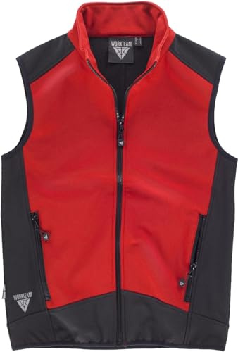 WORKTEAM Chaleco Softshell Combinado Aire Libre. Corta vientos, Repelente al Agua, Resistente al Desgarro y Alta Capacidad Térmica. Unisex Rojo+Negro XL